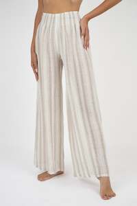 Bottoms Collection In Italy: Handmade Linen Trousers Swing Riga Beige - Marilu