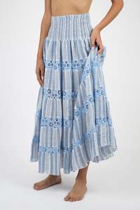 Bottoms Collection In Italy: Handmade Linen Skirt Milonga Blu - Marilu