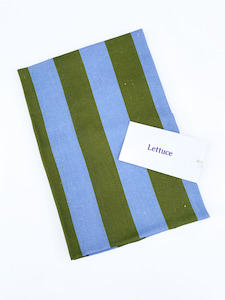 Tea Towel: Bold Stripe Periwinkle & Olive Linen Tea towel, by Lettuce | 100% Linen
