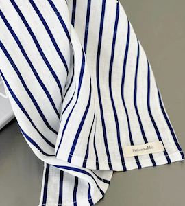 Tea Towel: French Nautical Navy Stripe Linen Tea towel by Father Rabbit | 100% Linen