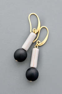 David Aubrey: David Aubrey Magnesite and Jet Glass Dangle Earrings