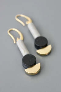 David Aubrey: David Aubrey Geometric Black and Grey Dangle Earrings