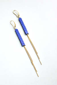 David Aubrey: David Aubrey Blue and Gold Chain Fringe Earrings
