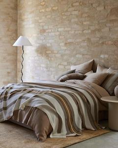 Franco Striped Linen: Weave Home European Linen Franco Throw - Amber