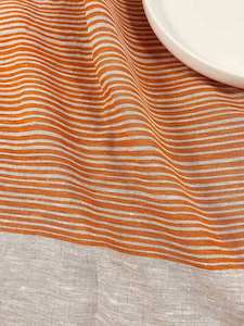 Linen Tea Towels: Hand-printed 100% Linen Tea Towel - Stripes, Orange