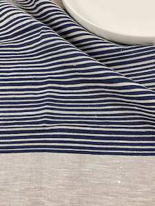 Hand-printed 100% Linen Tea Towel - Stripes, Navy Blue