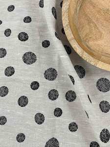 Hand-printed 100% Linen Tea Towel - Spots, Black
