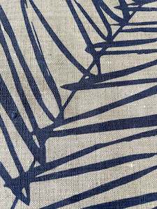 Hand-printed 100% Linen Tea Towel - Leaf, Navy Blue
