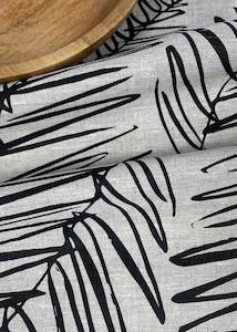 Hand-printed 100% Linen Tea Towel - Leaf, Black