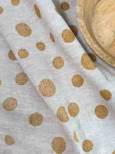 Hand-printed 100% Linen Tea Towel - Spots, Mustard