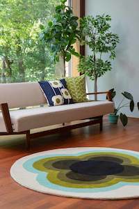 Orla Kiely: Orla Kiely Sunflower Rug - Olive | 100% Wool Round Floor Rug