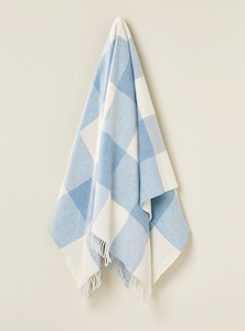 Plaid Throws: NZ Wool Throw - Checkboard, Aqua Blue | 100% Merino Wool