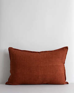 Baya Arcadia Handwoven Linen Cushion - Red Leather