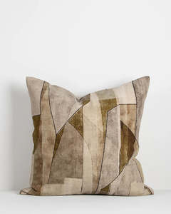 Baya Grove Linen Cushion - Olive | Abstract Print