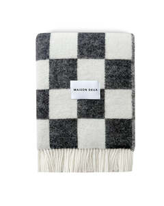 Throws: Maison Deux Checkerboard Reversible NZ Wool Throw – Black White