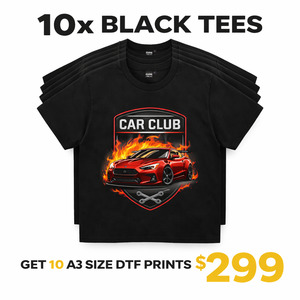 Custom Graphic Tee: Bulk Deal: 10× Black T-Shirts with A3 DTF Print