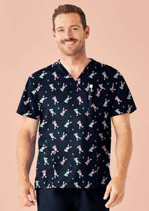 Easter Mens V-Neck Short Sleeve Scrub Top