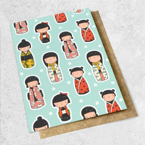 Large Cards 1: kokeshi mint pattern