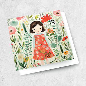 Small Cards Textured: cute girl red