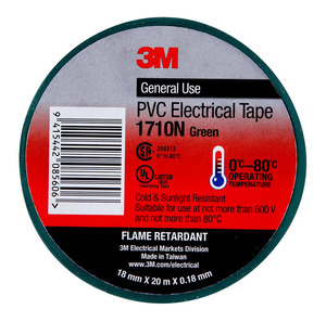 Electrical: 3M Electrical Tape 1710N-GR PVC 18mm x 20m Green Ink Direct