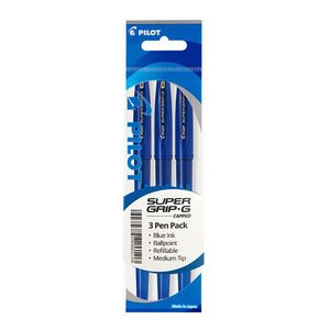 Pilot Super Grip G Stick Ballpoint Medium 3Pk (Blue)