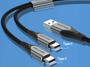 [Ships from USA] 1m USB 2.0 A to Dual USB-C Split Cable