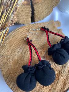 Muri Aroha: Black/ Black And Red Poi Earrings