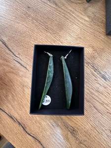 Campbell Carving: Rich Green Roimata earrings 70mm - 38