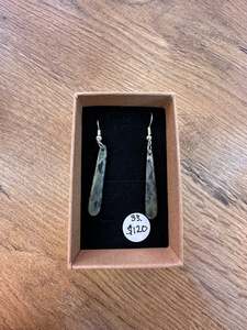 Campbell Carving: Pale speckled roimata earrings 30mm- 33