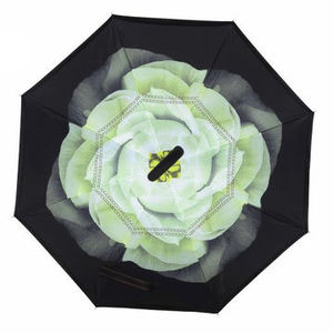 Flower insideout umbrellas: White-Green Flower Reversible Umbrella