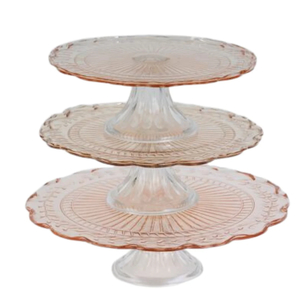 Cake Stands - Insphire Wedding, Party and Event Hire: Cake Plate Vintage Pink Glass Small