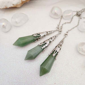 Crystals Fossils: Antique Silver Look Green Aventurine Pendulum (platinum plated metal)