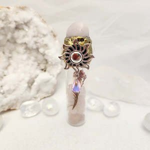 Rose Quartz in a Bottle with Sun Embellishment (assorted. approx. 10.5x2cm)