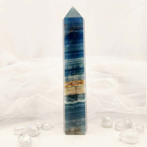 Crystals Fossils: Blue Banded Calcite Polished Point (approx. 23x4.5cm)