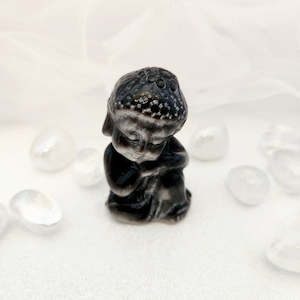 Silver Sheen Obsidian Baby Buddha (approx. 6.5x4cm)
