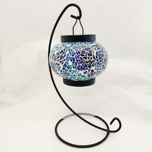 Moody Blues Turkish Mosaic Hanging T-Lite Candle Holder w. LED Candle (approx. 24x15cm)
