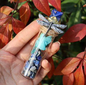 Lapis Merkaba & Lapis Chips In Dragonfly Embellished Bottle (assorted. approx. 9.5cm)