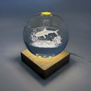 Everything Else: Shark Glass Ball w. Wooden LED Base