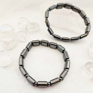 Magnetic Hematite Flat & Round Bead Bracelet (synthetic)