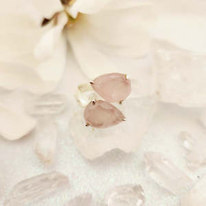Jewellery Other Accessories: Rose Quartz Twin Tear Drop Ring (sterling silver)