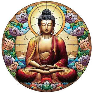 World Spirituality: Buddha Stained Glass Hanging