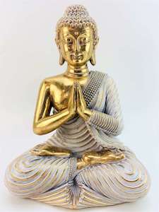 White & Gold Meditating Buddha (approx. 25x18cm)