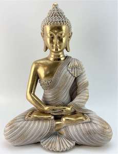 World Spirituality: Beige & Gold Meditating Buddha (approx. 32x24cm)