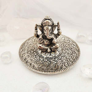 Silver Metal Ganesh Incense Holder (approx. 10cm)