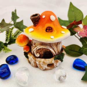 Aromatics Accessories: Orange Mushroom Cottage Incense Cone Holder (approx. 10x8cm)