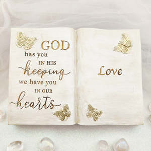 God Has You in His Keeping... Memorial Book Plaque (approx. 15x22cm