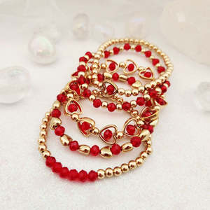 Jewellery Other Accessories: Red Bohemian Style Bracelet w. glass beads (set of 5)