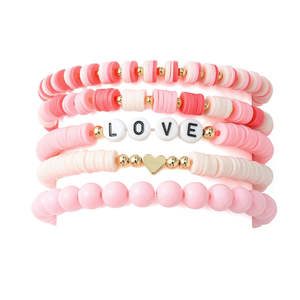 Pink Acrylic Love Bracelet Set (set of 5)