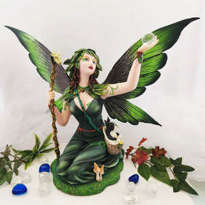 Mystical Magical: Green Fairy w. Dog in Bag (approx. 43x32x20cm)