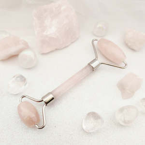 Rose Quartz Massage Roller (silver metal)